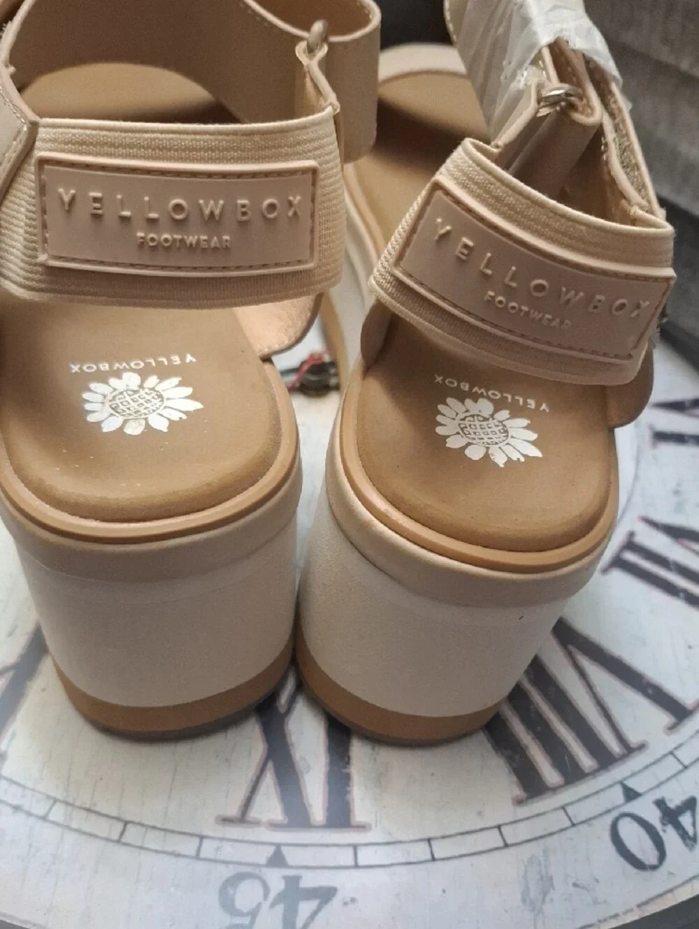 Yellow Box Beige Platform Sandals with Ankle Strap